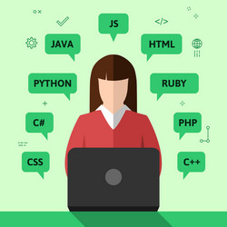 female programmer working on computer vector image