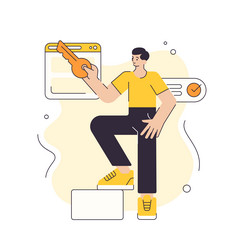 man user successful web site access with key vector image