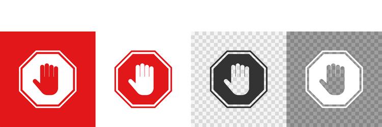 Red stop hand icon set access ban sign symbol flat vector