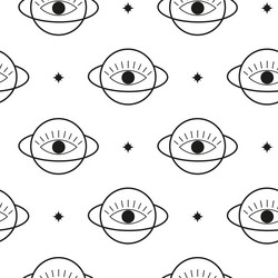 seamless pattern with planets and third eye vector image