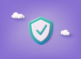 3D Shield with Checkmark - Security Icon vector image
