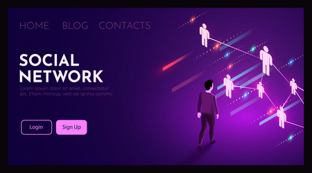 man stands in front of a social network analysis vector image