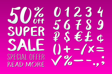 Numbers 0-9 written with a brush on pink vector