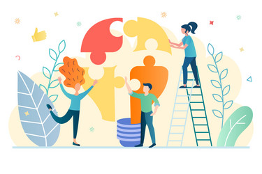 teamwork on idea implementation successful vector image