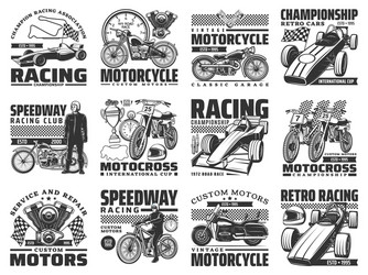 Motorcycle Racing Icons Set Vector Image