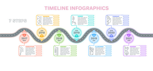 Navigation map infographics 7 steps timeline vector