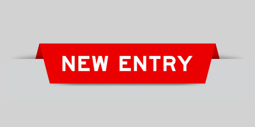 red color inserted label with word new entry vector image