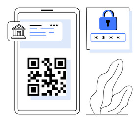 secure mobile banking with qr code and password vector image