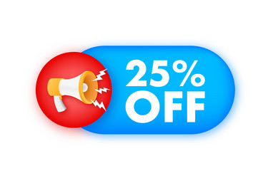 25 percent off sale discount banner with megaphone vector