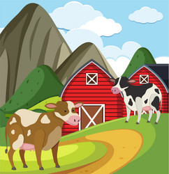 Background scene with red barn on farm Royalty Free Vector