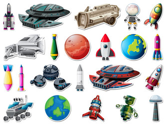 sticker set of outer space objects and astronauts vector image