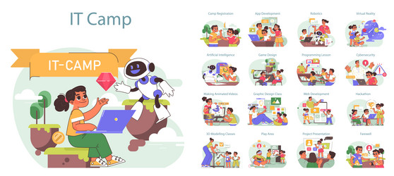 tech camp for children set computer science ai vector image