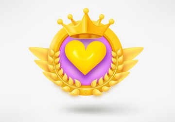 golden game rank emblem with heart and wreath vector