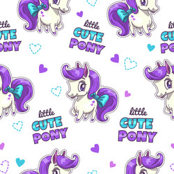 Cute seamless pattern with pretty little pony vector