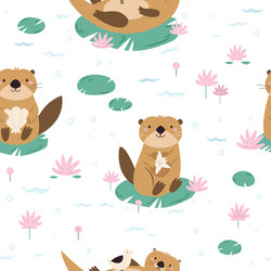 seamless patterns with cute floating otters vector image