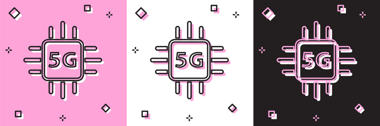 set computer processor 5g with microcircuits cpu vector image