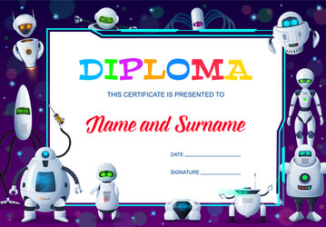 kids education diploma cartoon robots and droids vector