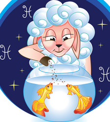 lamb feeding fish in aquarium Vector Image