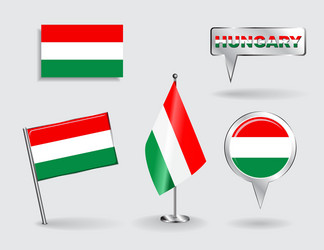 Set of hungarian pin icon and map pointer flags vector