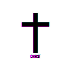 christian cross in glitch tv vhs design isolated vector