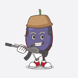 java plum cartoon mascot character in an army vector image
