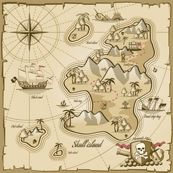 treasure island map in hand drawn style vector