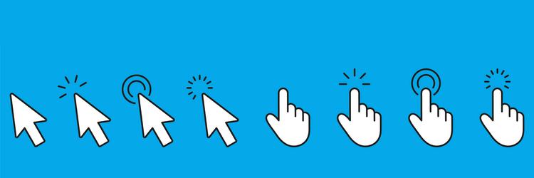 cursor pointer and click solid icon set hand vector image