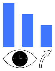 increasing bar chart eye with clock and upward vector image