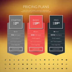 pricing table in flat design style for websites vector image