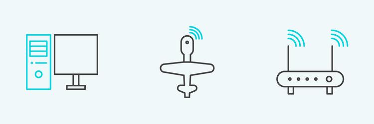 set line router and wi-fi signal computer monitor vector image