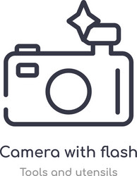 camera with flash outline icon isolated line from vector image