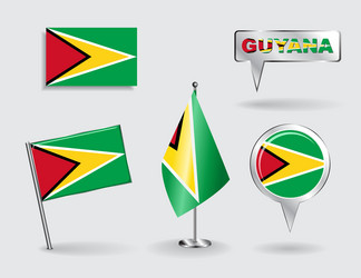 set of guyana pin icon and map pointer flags vector