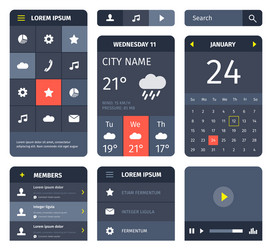 red and blue set of mobile interface elements vector image