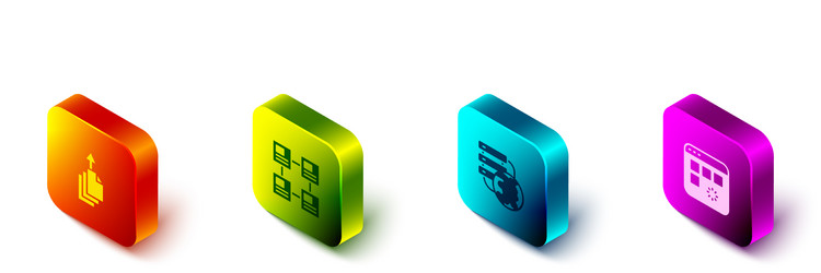 set isometric data export hierarchy organogram vector image