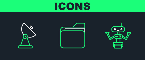 set line robot radar and document folder icon vector image