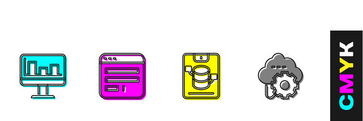 set monitor with graph chart browser window vector image