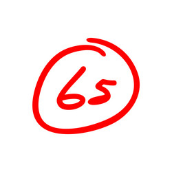 65 point exam score sixty five test grade vector