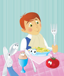 Boys dinner time vector