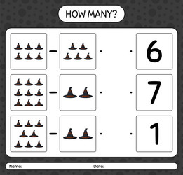 how many counting game with witchs hat worksheet vector image