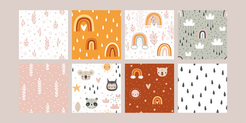 set of seamless boho patterns with rainbows vector image