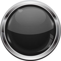 black button with chrome frame round glass shiny vector