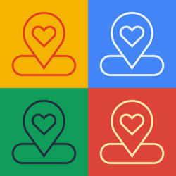 pop art line map pointer with heart icon isolated vector image