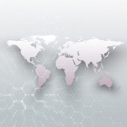 white world map connecting lines and dots on gray vector image