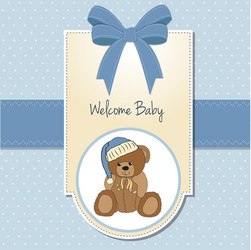 baby shower card with sleepy teddy bear vector