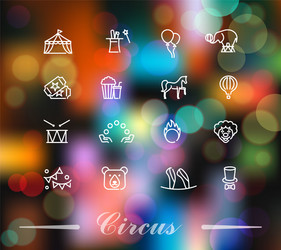 circus icons set in linear style on colorful vector image