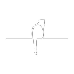 continuous one line cat sit with its tail dangling vector image