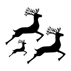 Family of reindeer jumping and running on a white vector