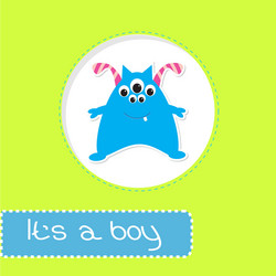 baby shower card with monster its a boy vector