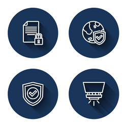 set line document and lock shield with world vector image