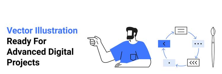 man gesturing towards flowchart elements vector image